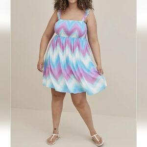 5X Plus Size Torrid Summer Mini Dress Beachy Blue Pink